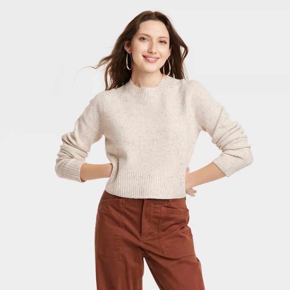 ♥ 506-A ♥ (XS) Crew Neck Cashmere-Like Pullover Cropped Knit Sweater